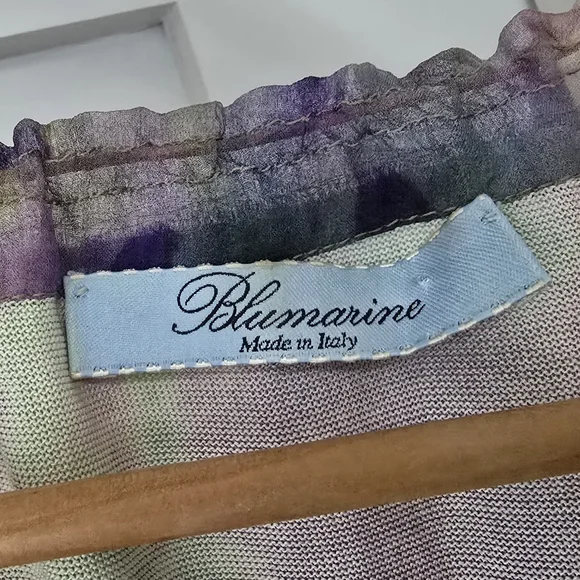 Blumarine Italy Silk Knit Half Sleeve Vibrant Rose Floral Peasant Blouse - Picture 8 of 12